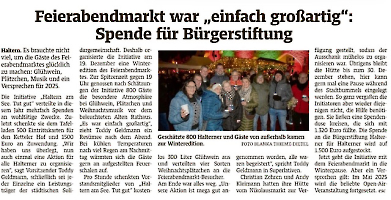 Halterner Zeitung 21.12.2024 Feierabendmarkt Spende Bürgerstiftung